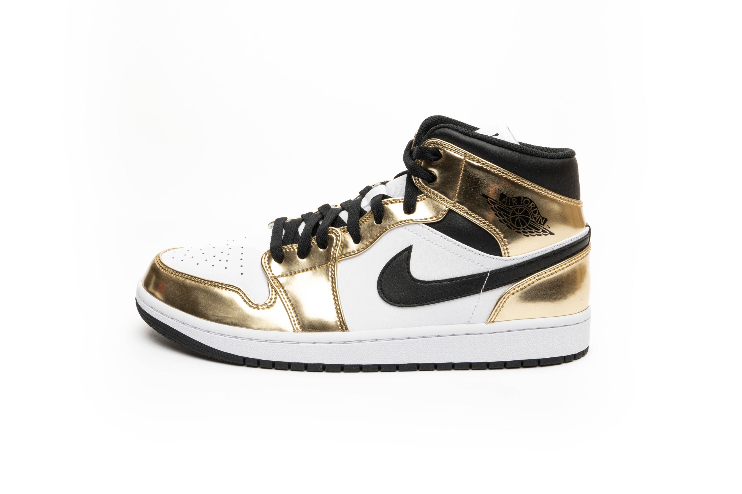 Jordan 1 mid matalic gold black and white.      500$ on stockx Jordan 1 Mid Black Metallic Gold (2023) Review, On Feet  main image 3